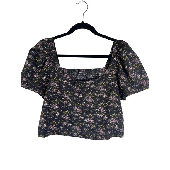 Madewell Hopewell Puff Sleeve‎ Cropped Top Size Large Ikat Floral Print - Picture 2 of 11